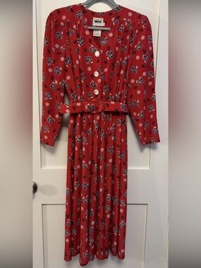 Retro Leslie Fay Red White Blue Paisley Print Dress 6
